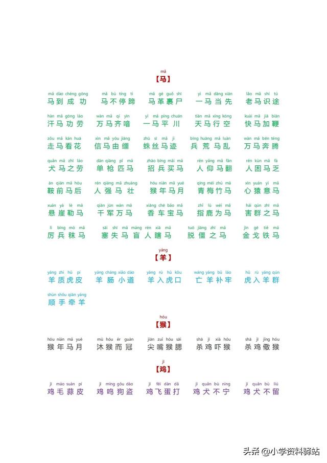 小学生必备成语大全拼音版（数字，颜色，叠字）