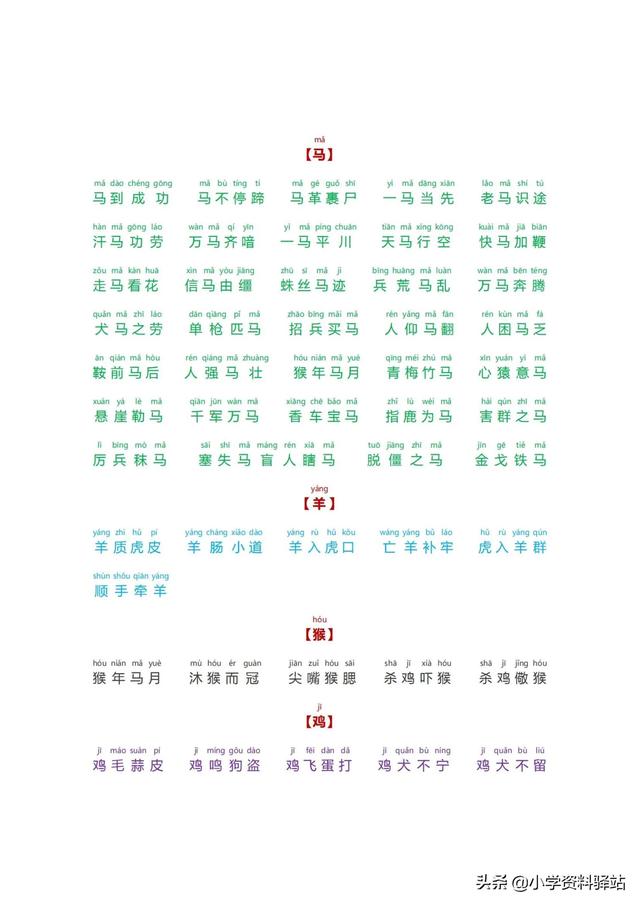 小学生必备成语大全拼音版（数字，颜色，叠字）